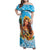 Aloha Hawaii Women's Day Family Matching Off Shoulder Maxi Dress and Hawaiian Shirt Hula Girl With Ukulele Tropical Style LT14 Mom's Dress Blue - Polynesian Pride