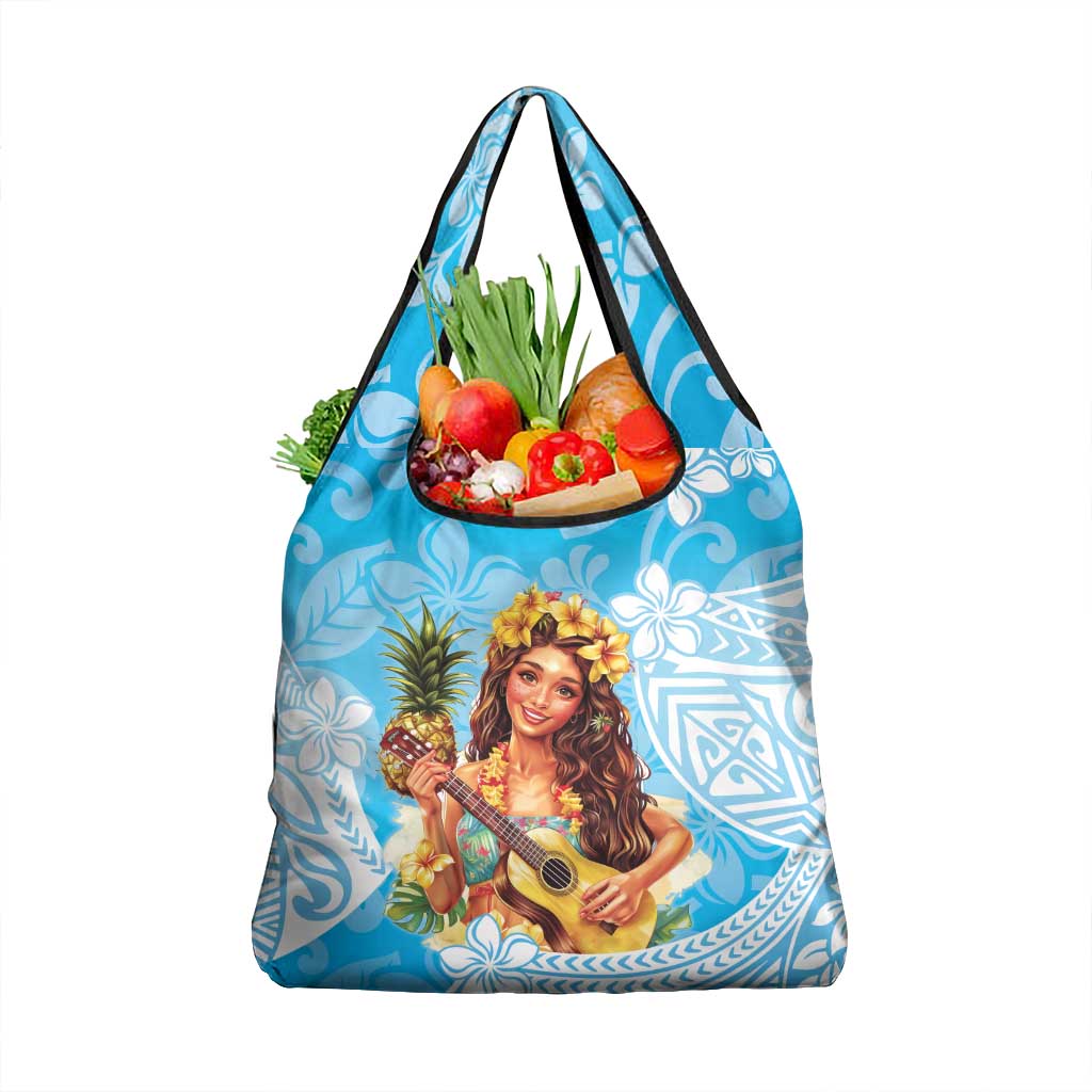 Aloha Hawaii Women's Day Grocery Bag Hula Girl With Ukulele Tropical Style LT14 1-pack One Size Blue - Polynesian Pride