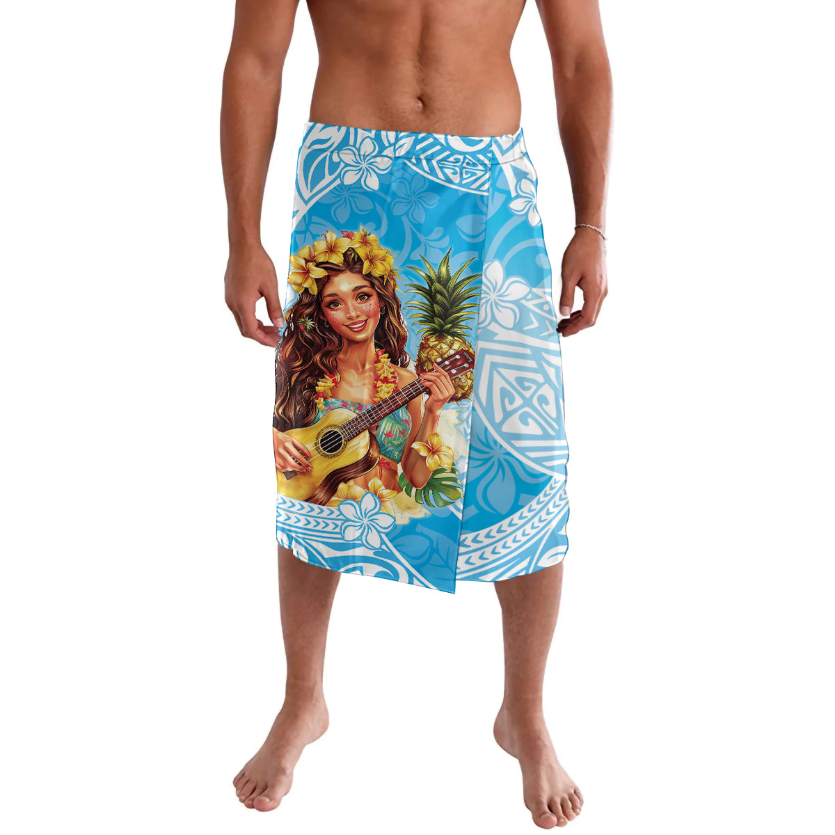 Aloha Hawaii Women's Day Lavalava Hula Girl With Ukulele Tropical Style LT14 Blue - Polynesian Pride