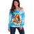 Aloha Hawaii Women's Day Off Shoulder Sweater Hula Girl With Ukulele Tropical Style LT14 Women Blue - Polynesian Pride