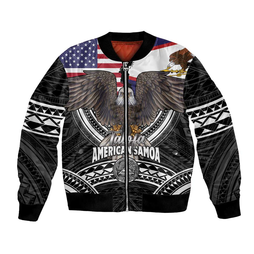 Talofa American Samoa Flag Day Bomber Jacket Bald Eagle Polynesian Tattoo LT14 Unisex Black - Polynesian Pride