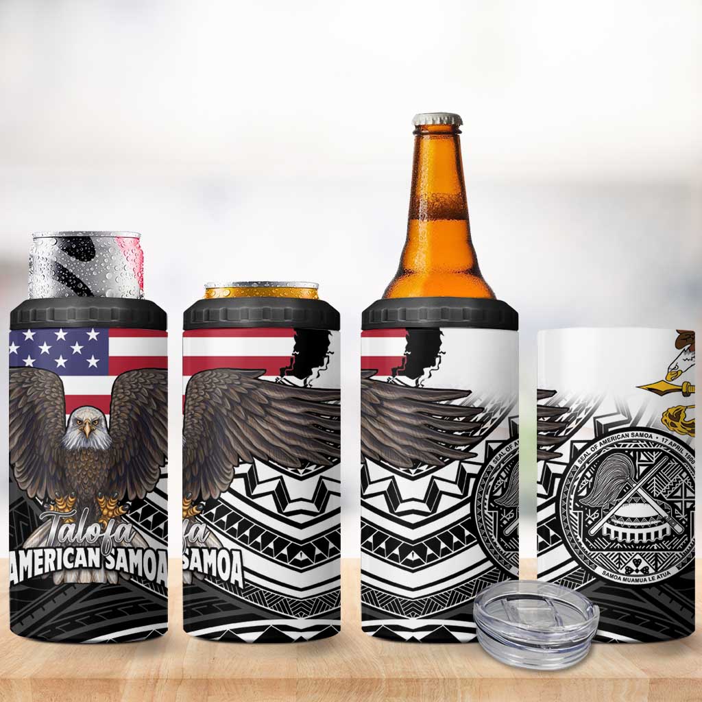 Talofa American Samoa Flag Day 4 in 1 Can Cooler Tumbler Bald Eagle Polynesian Tattoo LT14 - Polynesian Pride