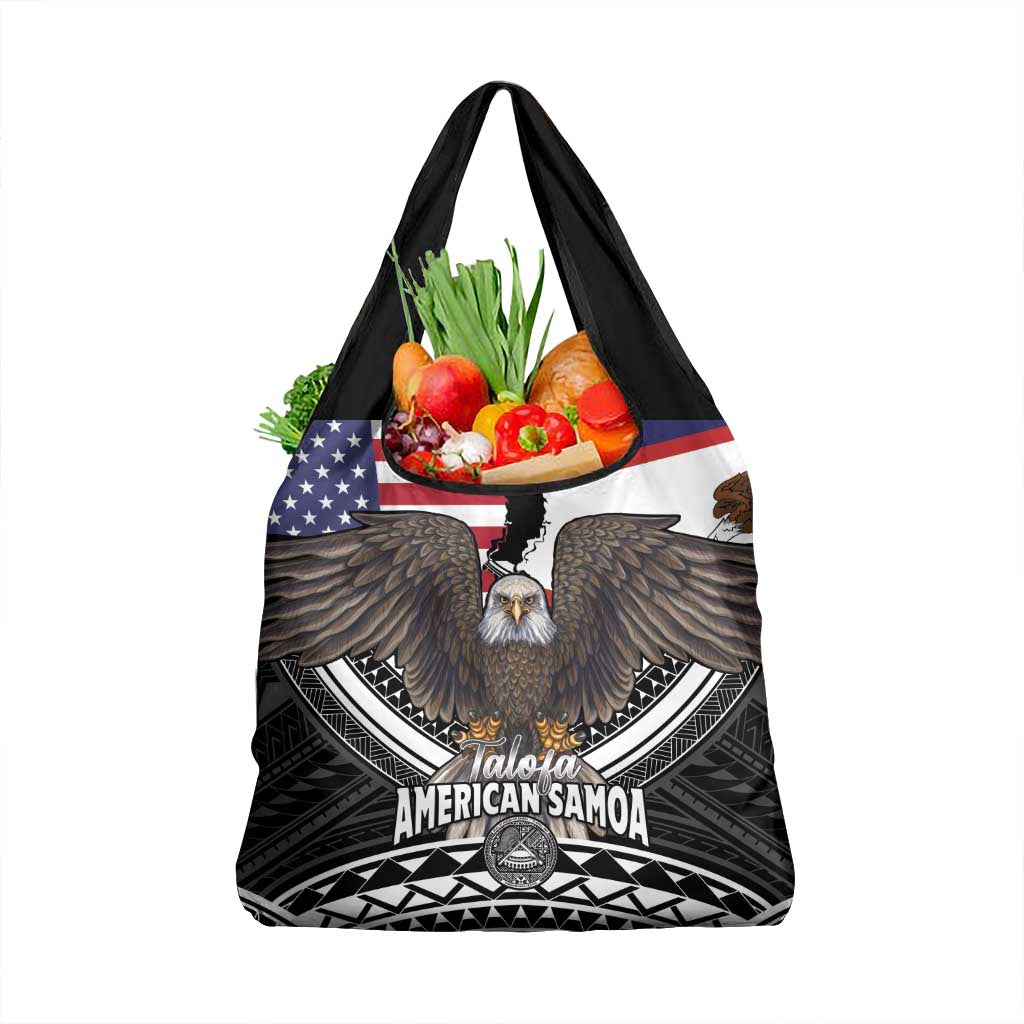 Talofa American Samoa Flag Day Grocery Bag Bald Eagle Polynesian Tattoo LT14 1-pack One Size Black - Polynesian Pride