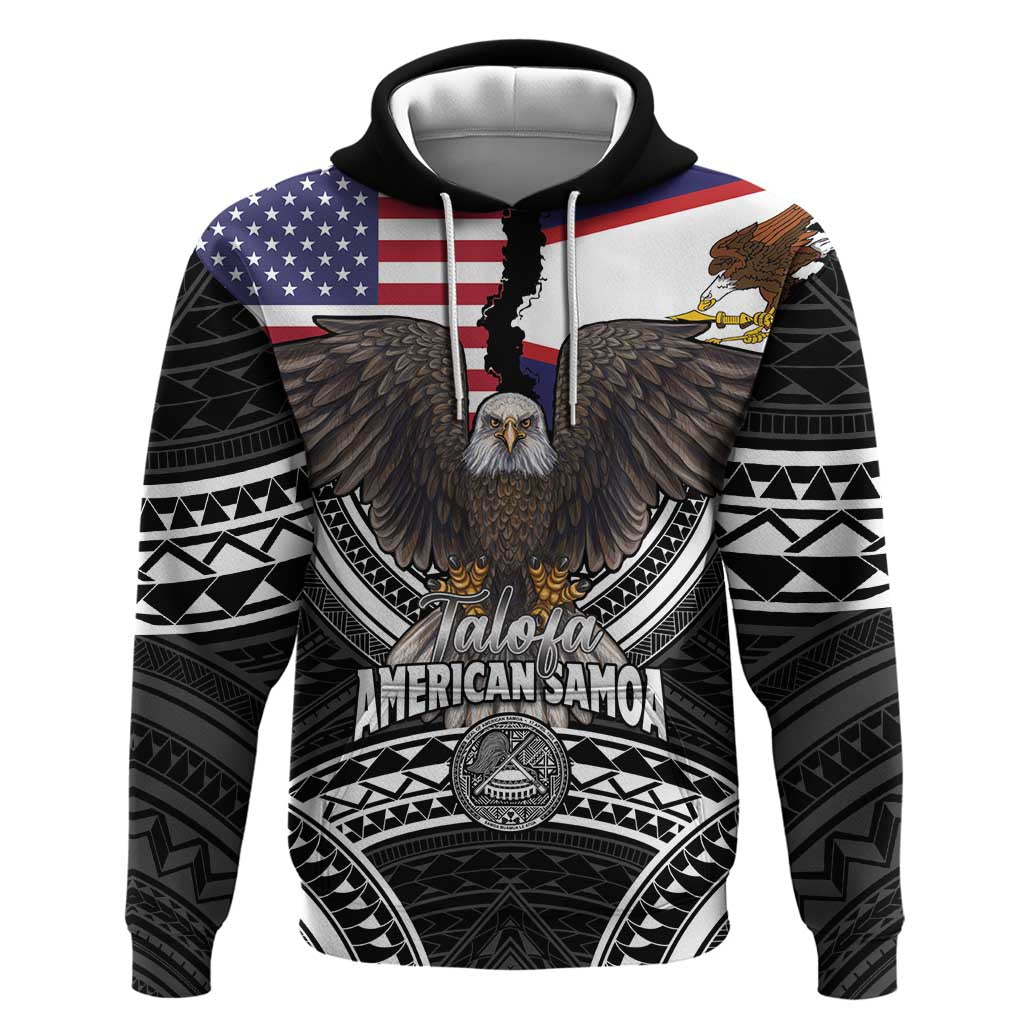 Talofa American Samoa Flag Day Hoodie Bald Eagle Polynesian Tattoo LT14 Pullover Hoodie Black - Polynesian Pride