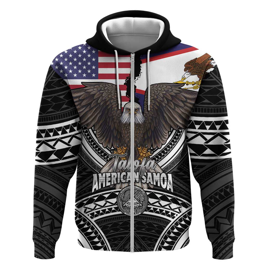 Talofa American Samoa Flag Day Hoodie Bald Eagle Polynesian Tattoo LT14 Zip Hoodie Black - Polynesian Pride
