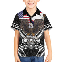 Talofa American Samoa Flag Day Kid Hawaiian Shirt Bald Eagle Polynesian Tattoo LT14 Kid Black - Polynesian Pride