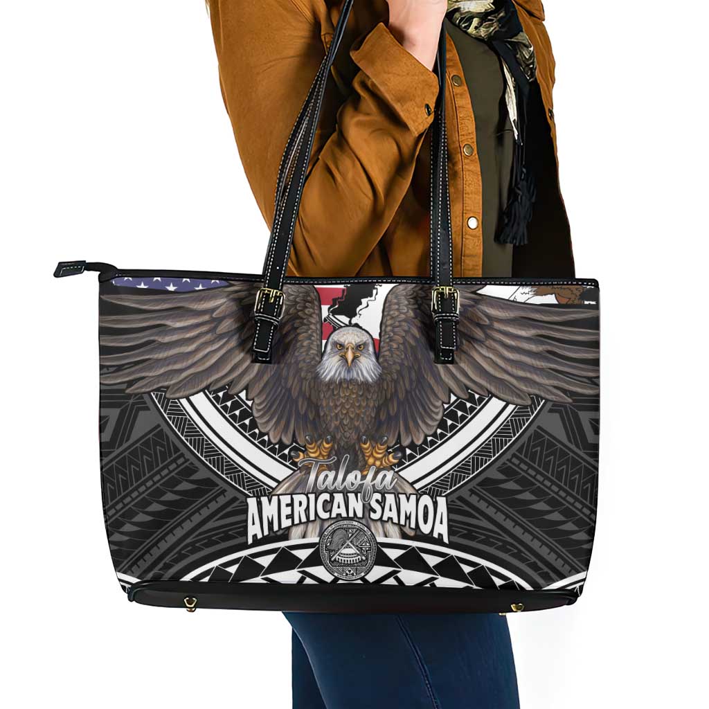 Talofa American Samoa Flag Day Leather Tote Bag Bald Eagle Polynesian Tattoo LT14 - Polynesian Pride