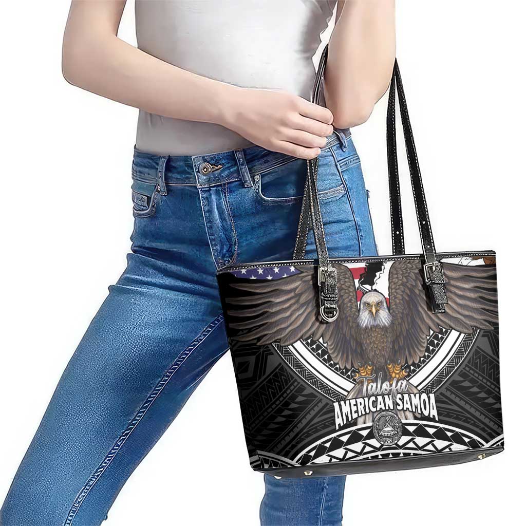 Talofa American Samoa Flag Day Leather Tote Bag Bald Eagle Polynesian Tattoo LT14 - Polynesian Pride