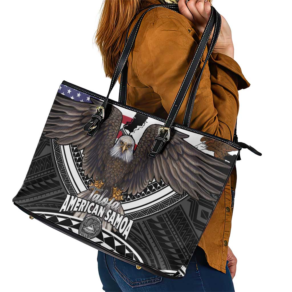 Talofa American Samoa Flag Day Leather Tote Bag Bald Eagle Polynesian Tattoo LT14 - Polynesian Pride