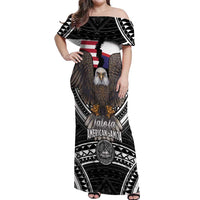Talofa American Samoa Flag Day Off Shoulder Maxi Dress Bald Eagle Polynesian Tattoo LT14 Women Black - Polynesian Pride