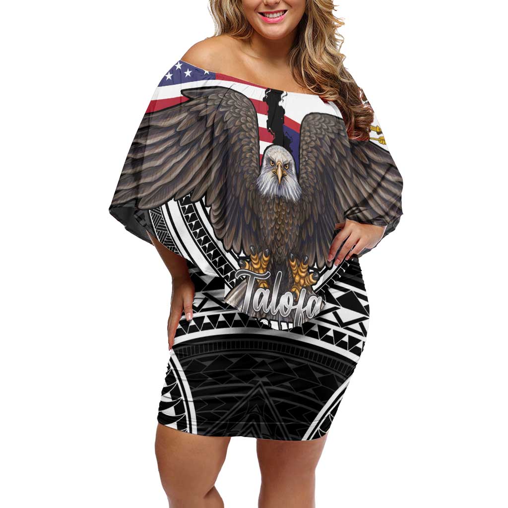 Talofa American Samoa Flag Day Off Shoulder Short Dress Bald Eagle Polynesian Tattoo