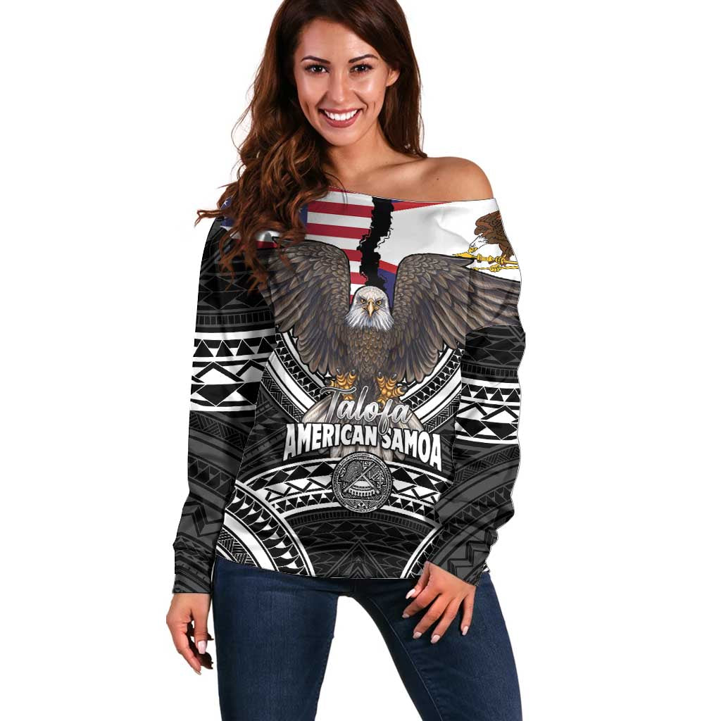 Talofa American Samoa Flag Day Off Shoulder Sweater Bald Eagle Polynesian Tattoo