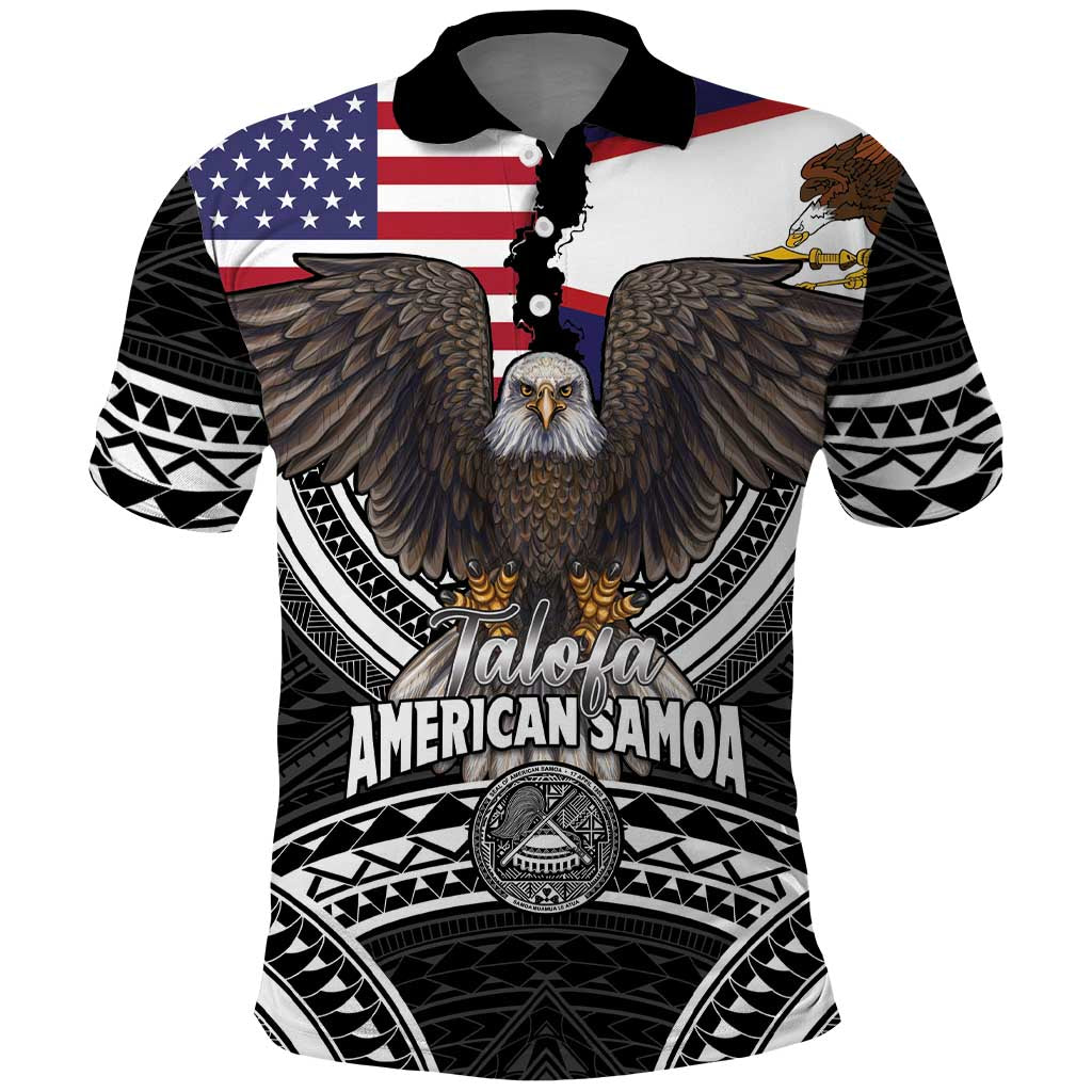 Talofa American Samoa Flag Day Polo Shirt Bald Eagle Polynesian Tattoo LT14 Black - Polynesian Pride