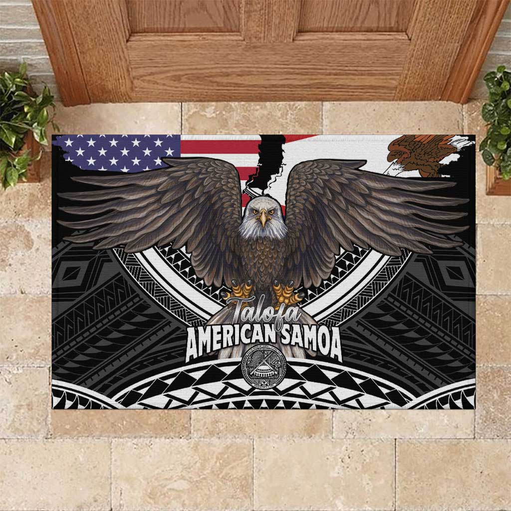 Talofa American Samoa Flag Day Rubber Doormat Bald Eagle Polynesian Tattoo LT14 Black - Polynesian Pride