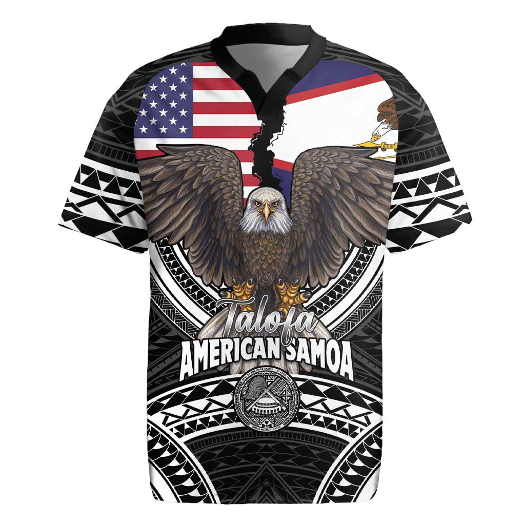 Talofa American Samoa Flag Day Rugby Jersey Bald Eagle Polynesian Tattoo LT14 Black - Polynesian Pride