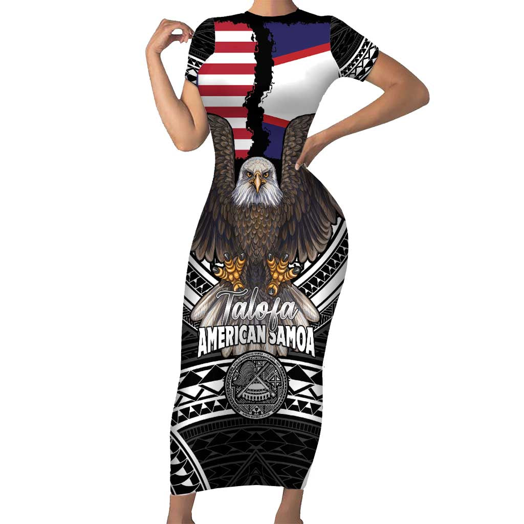 Talofa American Samoa Flag Day Short Sleeve Bodycon Dress Bald Eagle Polynesian Tattoo