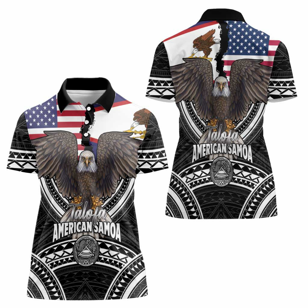 Talofa American Samoa Flag Day Women Polo Shirt Bald Eagle Polynesian Tattoo LT14 - Polynesian Pride
