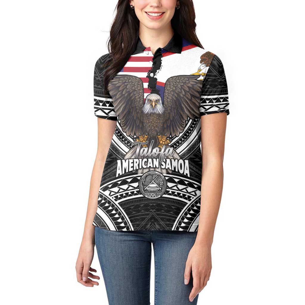 Talofa American Samoa Flag Day Women Polo Shirt Bald Eagle Polynesian Tattoo LT14 - Polynesian Pride