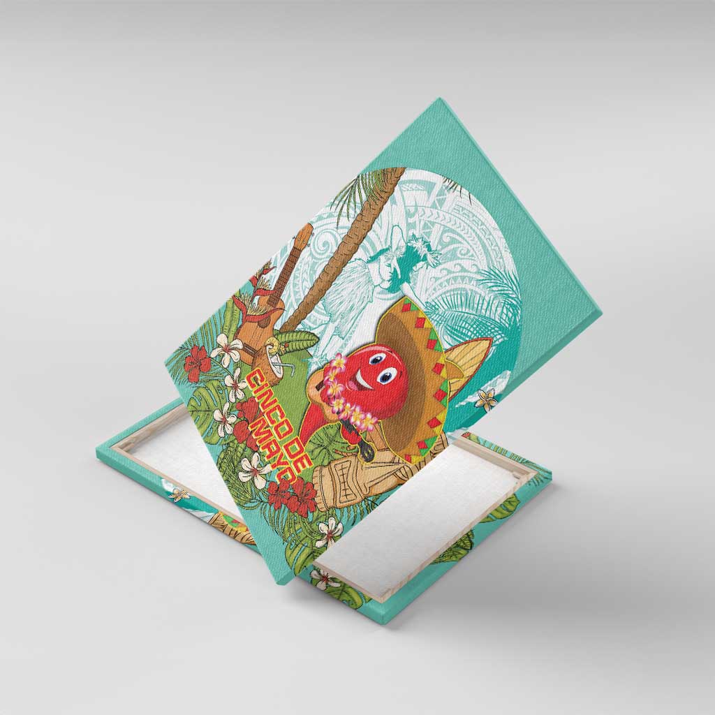 Hawaii Cinco de Mayo Canvas Wall Art Chili Pepper Hula Girl Tropical Vibes LT14 With Frame Turquoise - Polynesian Pride