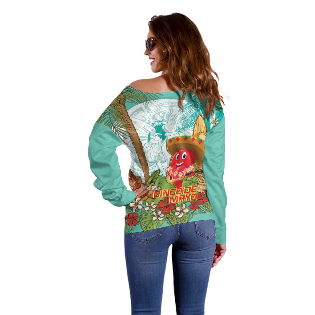 Hawaii Cinco de Mayo Off Shoulder Sweater Chili Pepper Hula Girl Tropical Vibes LT14 - Polynesian Pride