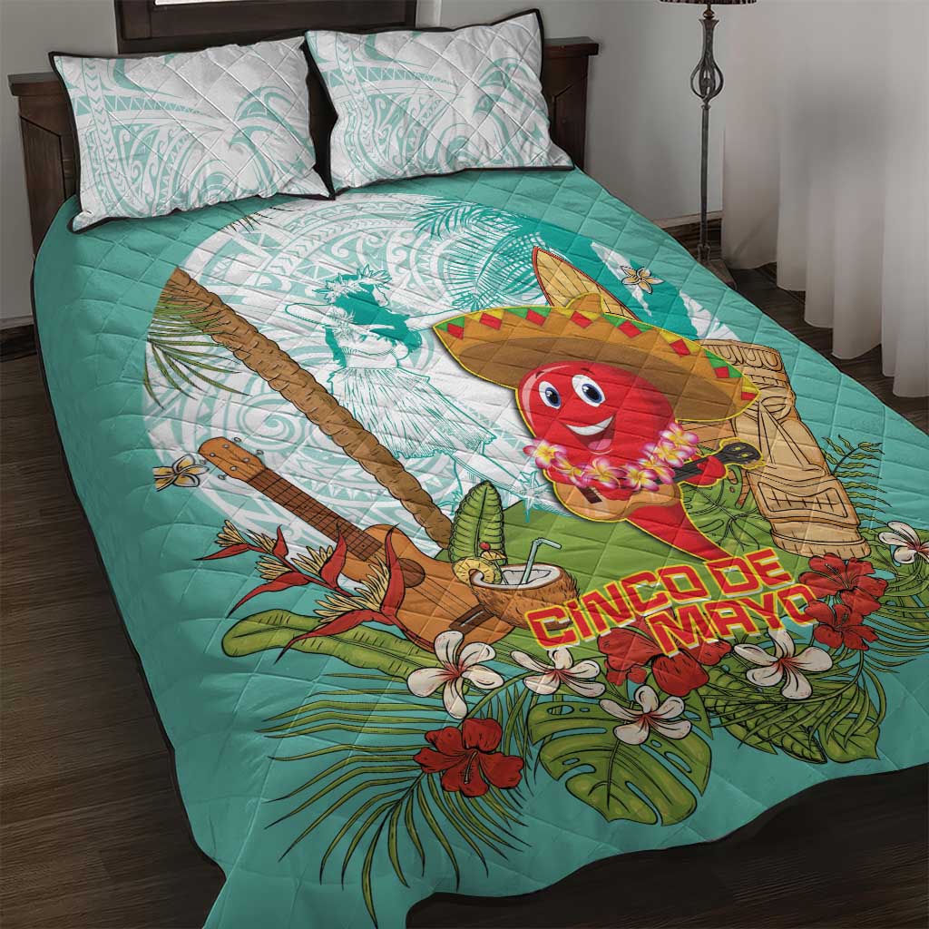 Hawaii Cinco de Mayo Quilt Bed Set Chili Pepper Hula Girl Tropical Vibes