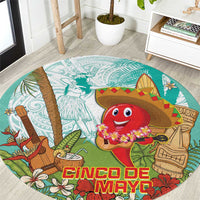Hawaii Cinco de Mayo Round Carpet Chili Pepper Hula Girl Tropical Vibes LT14 Turquoise - Polynesian Pride