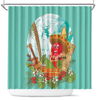Hawaii Cinco de Mayo Shower Curtain Chili Pepper Hula Girl Tropical Vibes LT14 Turquoise - Polynesian Pride