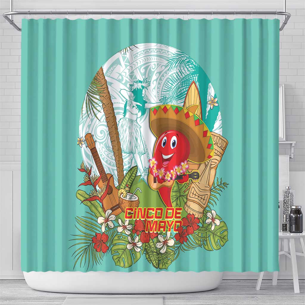 Hawaii Cinco de Mayo Shower Curtain Chili Pepper Hula Girl Tropical Vibes LT14 - Polynesian Pride