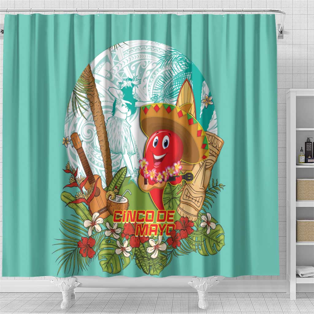 Hawaii Cinco de Mayo Shower Curtain Chili Pepper Hula Girl Tropical Vibes LT14 - Polynesian Pride