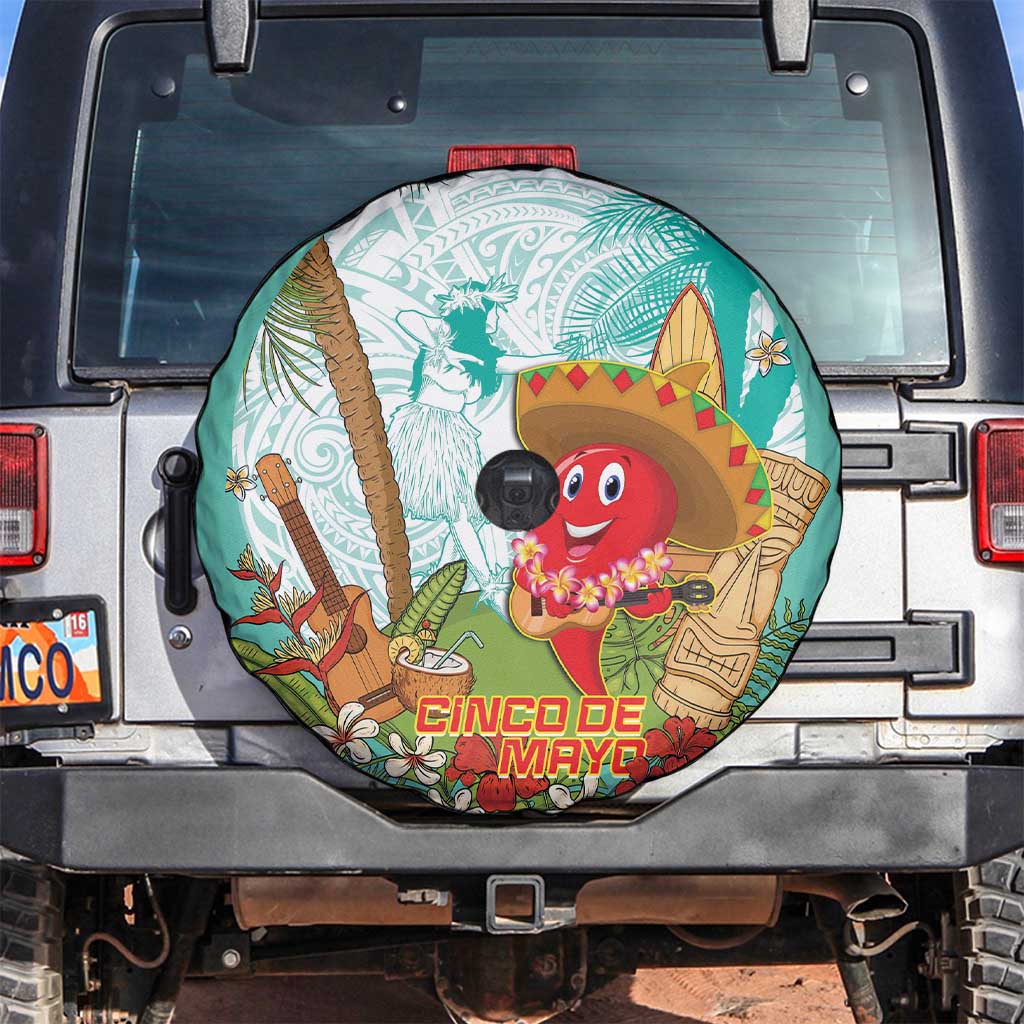 Hawaii Cinco de Mayo Spare Tire Cover Chili Pepper Hula Girl Tropical Vibes LT14 Turquoise - Polynesian Pride