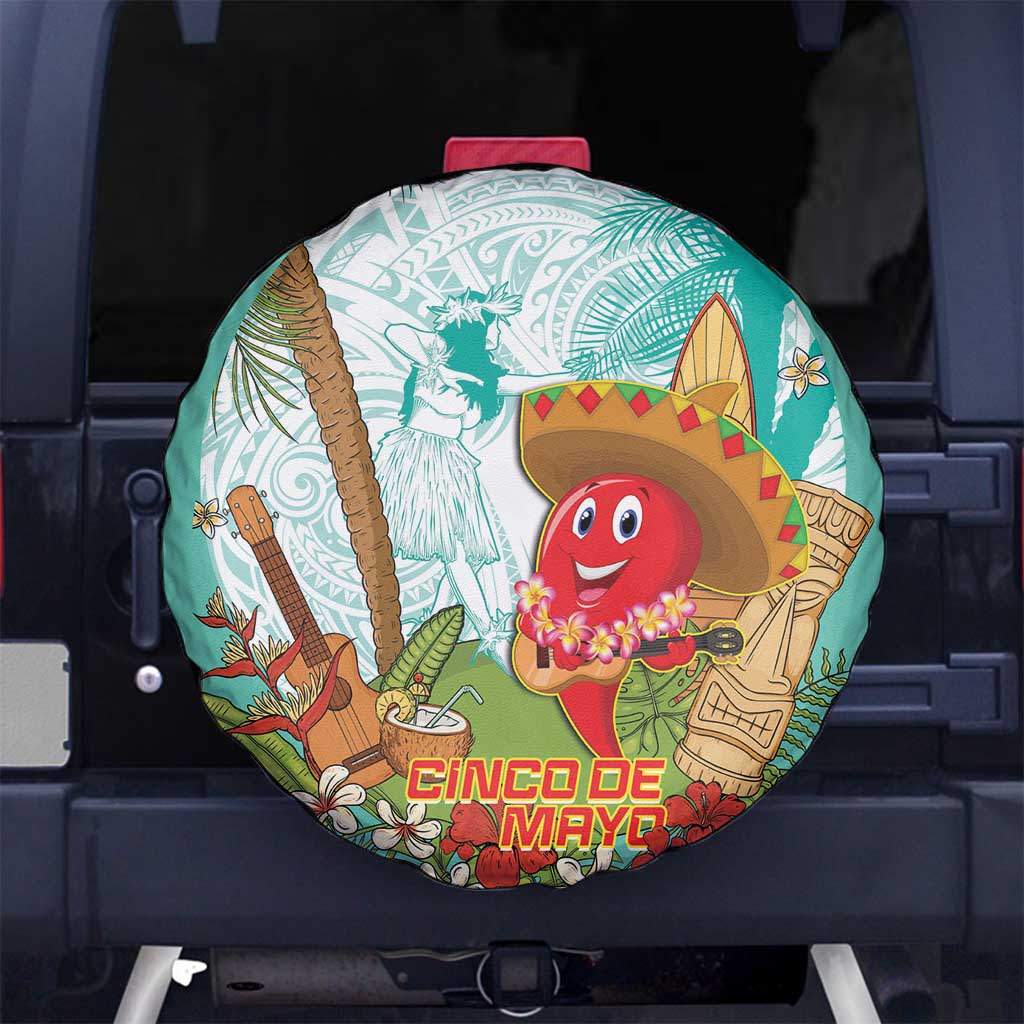 Hawaii Cinco de Mayo Spare Tire Cover Chili Pepper Hula Girl Tropical Vibes LT14 No hole Turquoise - Polynesian Pride