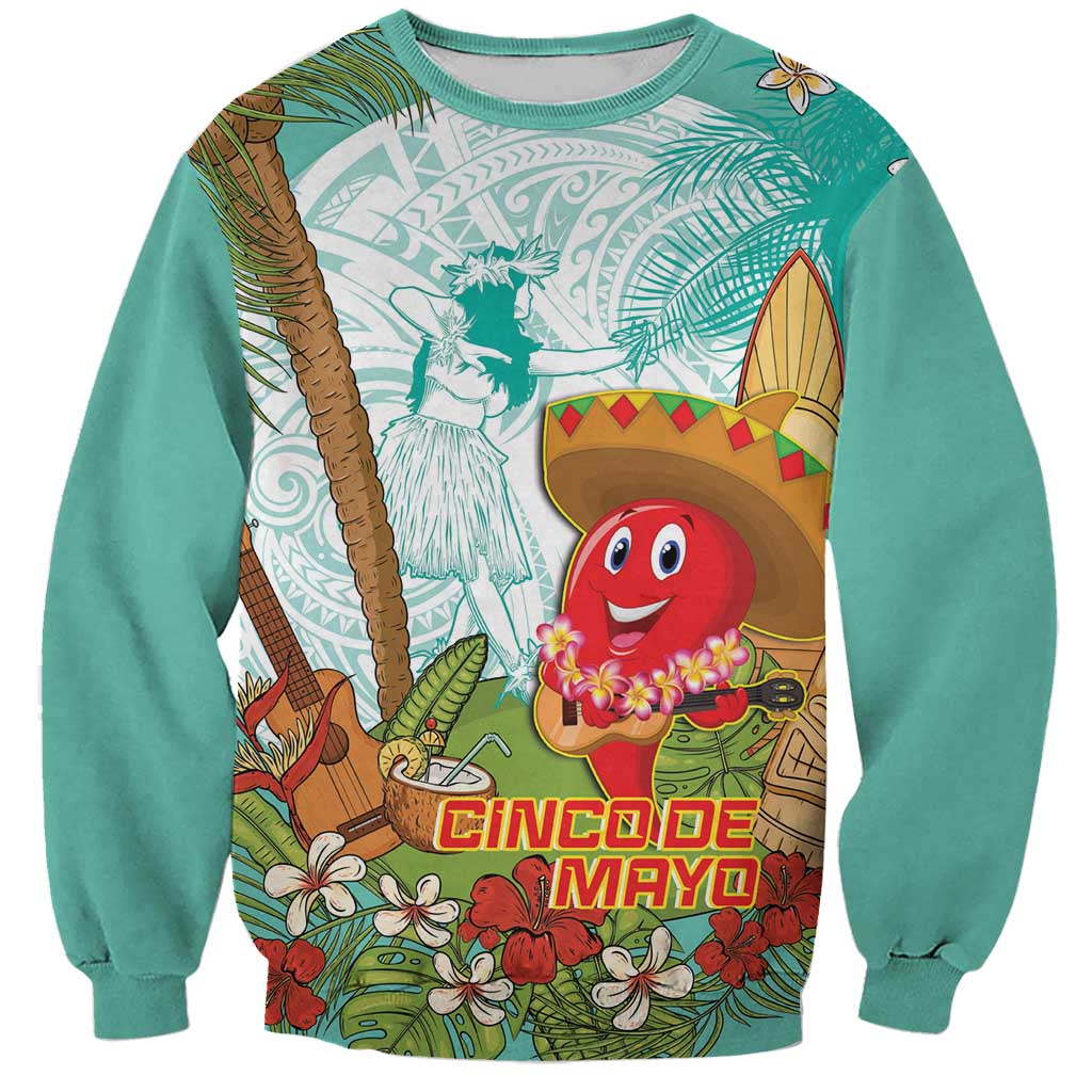 Hawaii Cinco de Mayo Sweatshirt Chili Pepper Hula Girl Tropical Vibes LT14 Unisex Turquoise - Polynesian Pride
