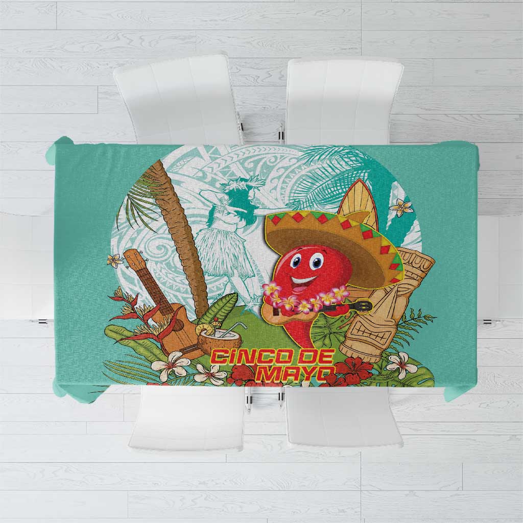 Hawaii Cinco de Mayo Tablecloth Chili Pepper Hula Girl Tropical Vibes LT14 Turquoise - Polynesian Pride