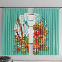 Hawaii Cinco de Mayo Window Curtain Chili Pepper Hula Girl Tropical Vibes LT14 With Hooks Turquoise - Polynesian Pride