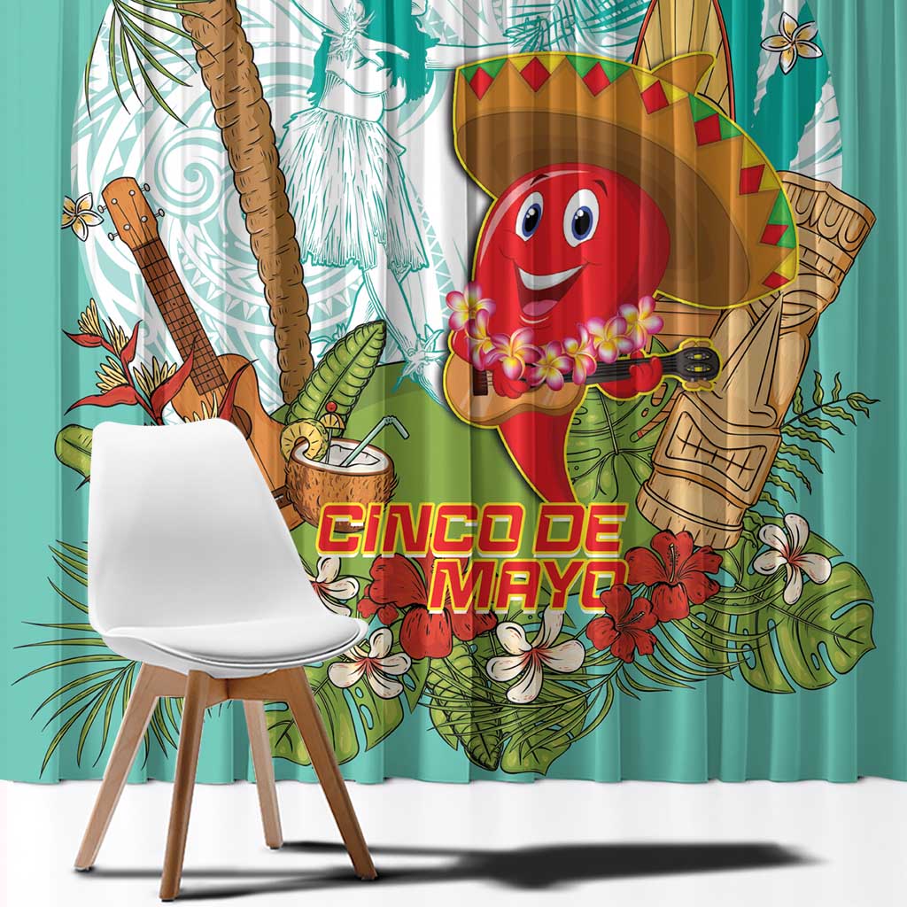Hawaii Cinco de Mayo Window Curtain Chili Pepper Hula Girl Tropical Vibes LT14 - Polynesian Pride