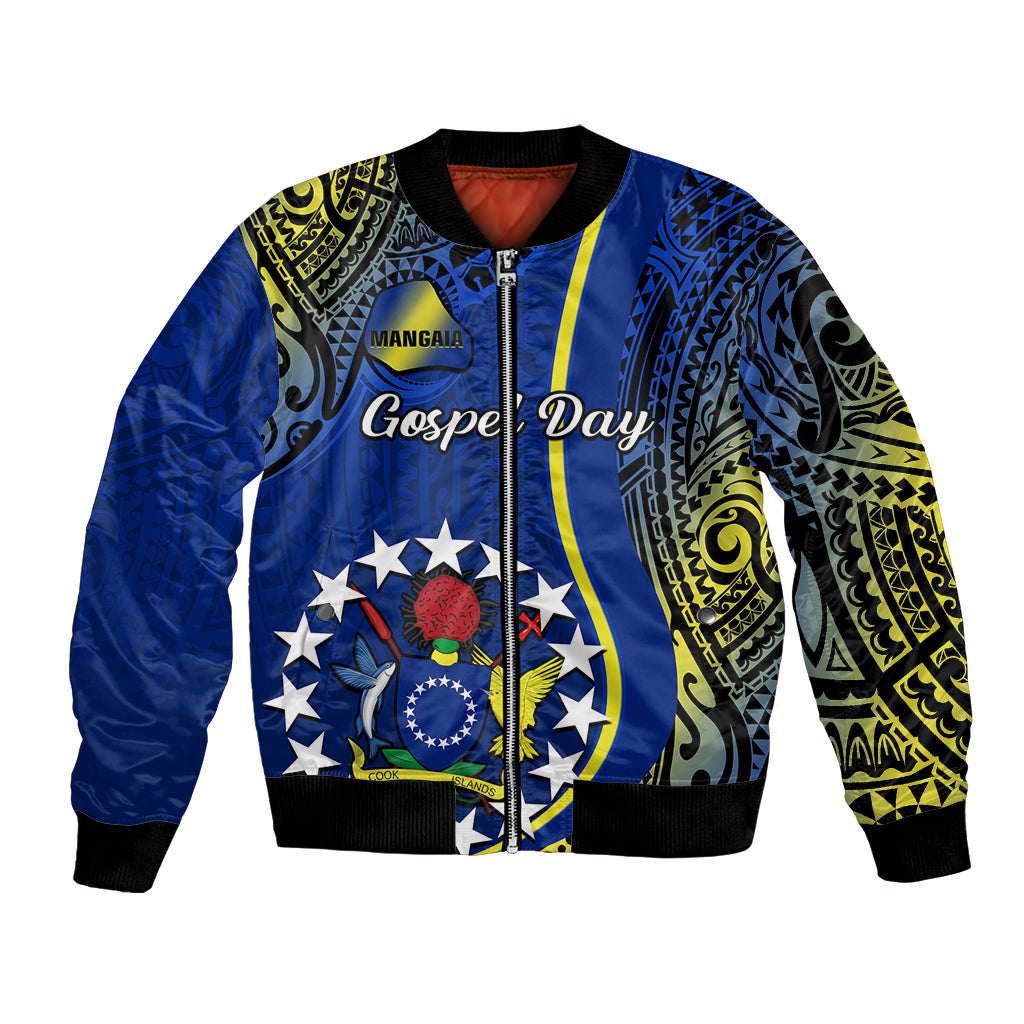 Personalised Cook Islands Bomber Jacket Mangaia Gospel Day Blue Version LT14 Unisex Blue - Polynesian Pride