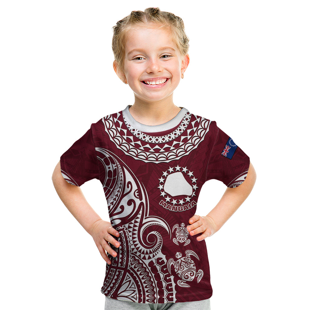 Personalised Mangaia Cook Islands Kid T Shirt Polynesian Sea Turtle LT14 Maroon - Polynesian Pride