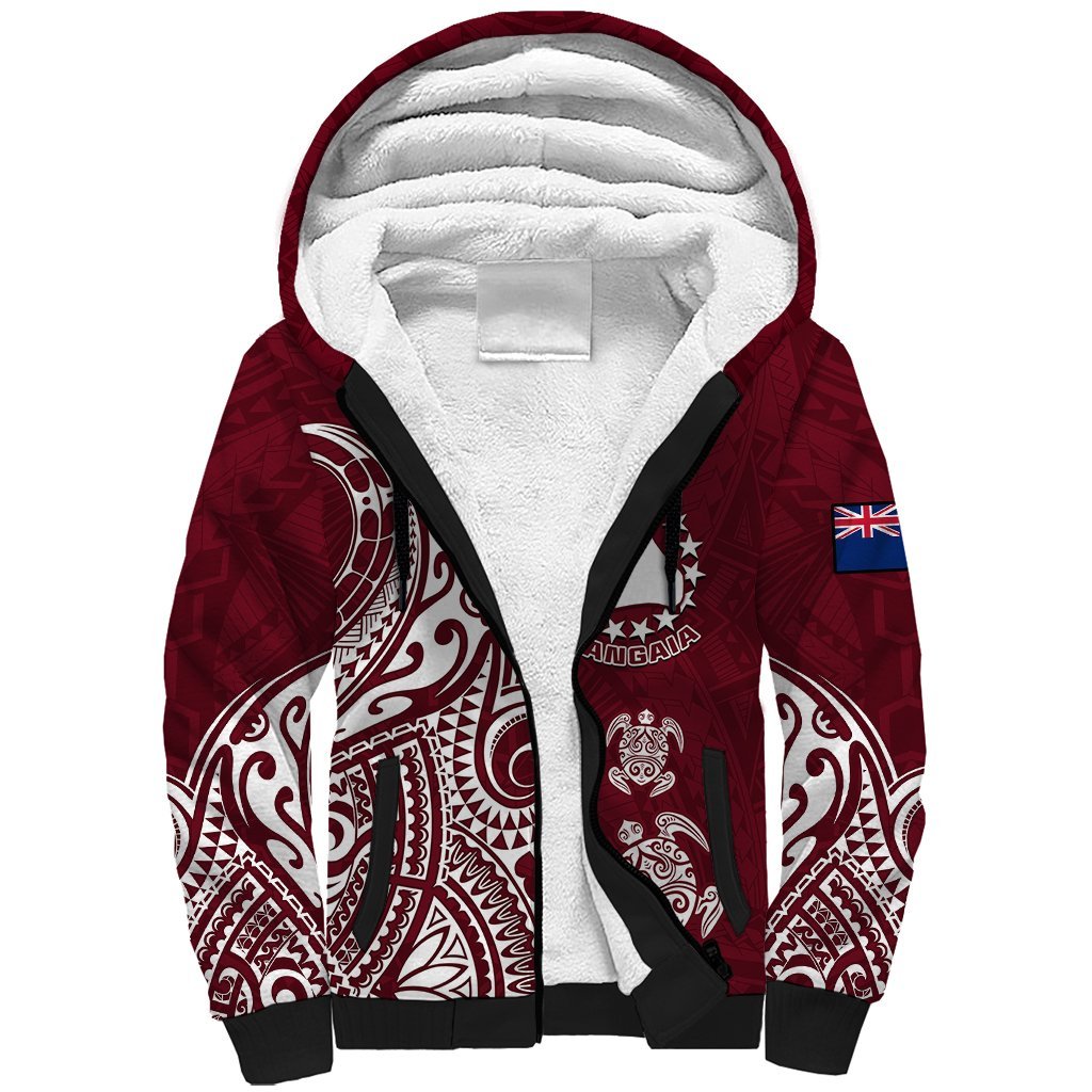 Personalised Mangaia Cook Islands Sherpa Hoodie Polynesian Sea Turtle LT14 Unisex Maroon - Polynesian Pride