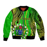 Polynesian Pride Cook Islands Sleeve Zip Bomber Jacket Kuki Airani Coat Of Arms LT14 Unisex Green - Polynesian Pride