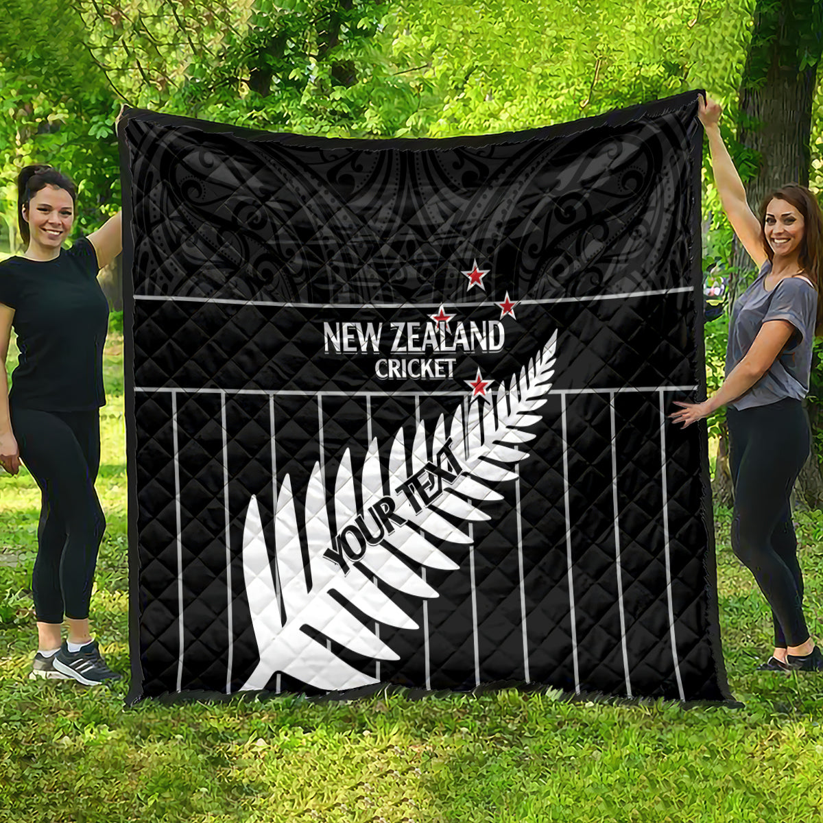 Custom New Zealand Silver Fern Cricket Quilt Aotearoa Maori Go Black Cap LT14 - Polynesian Pride