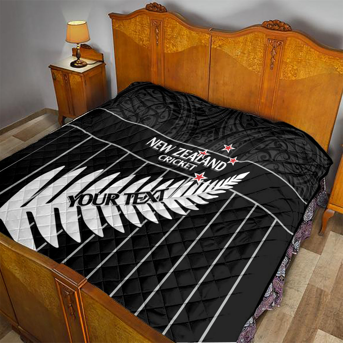Custom New Zealand Silver Fern Cricket Quilt Aotearoa Maori Go Black Cap LT14 - Polynesian Pride