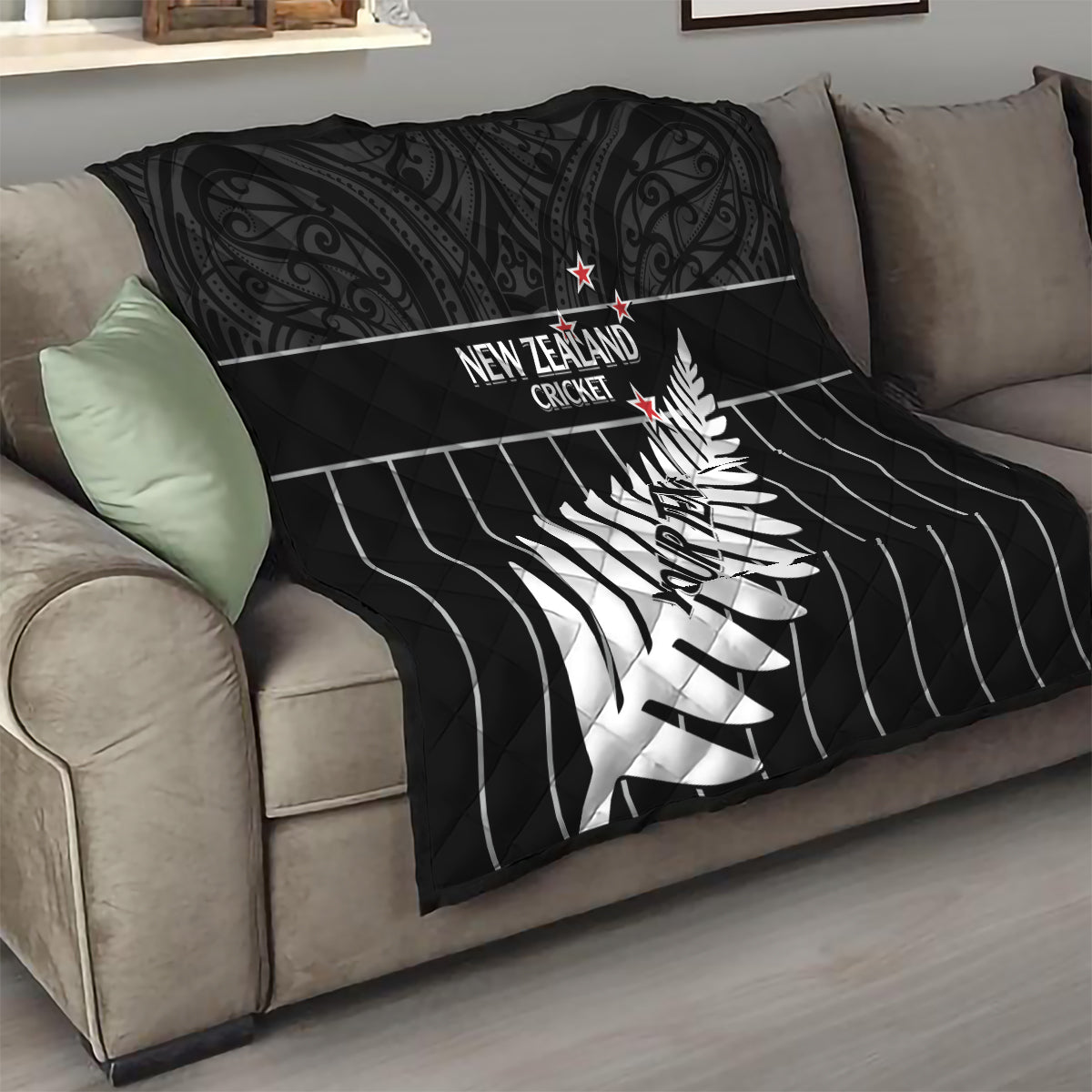 Custom New Zealand Silver Fern Cricket Quilt Aotearoa Maori Go Black Cap LT14 - Polynesian Pride