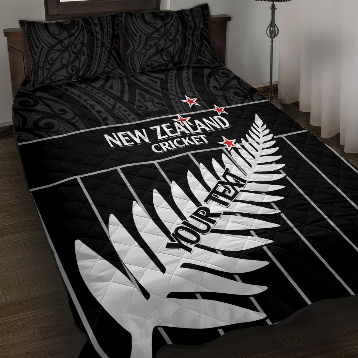 Custom New Zealand Silver Fern Cricket Quilt Bed Set Aotearoa Maori Go Black Cap LT14 Black - Polynesian Pride