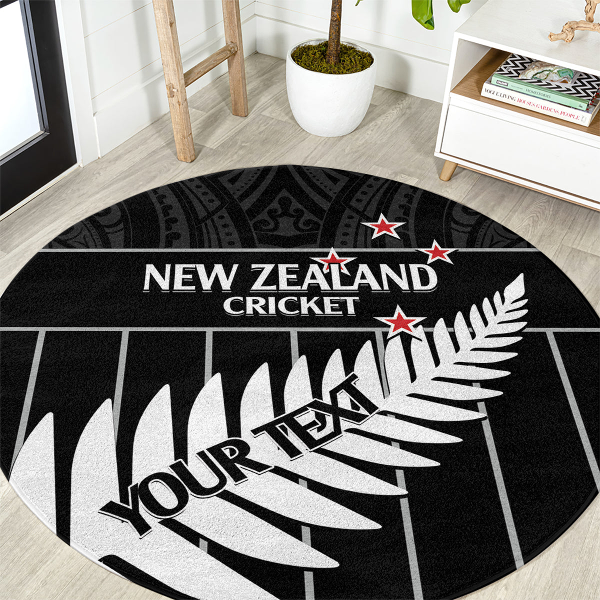 Custom New Zealand Silver Fern Cricket Round Carpet Aotearoa Maori Go Black Cap LT14 Black - Polynesian Pride