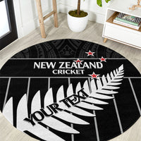 Custom New Zealand Silver Fern Cricket Round Carpet Aotearoa Maori Go Black Cap LT14 Black - Polynesian Pride