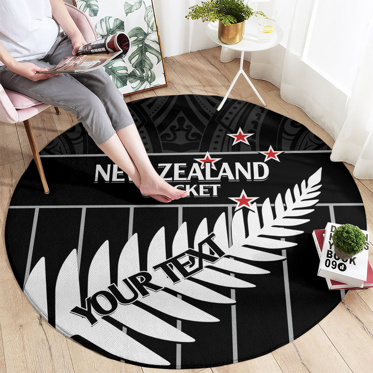 Custom New Zealand Silver Fern Cricket Round Carpet Aotearoa Maori Go Black Cap LT14 - Polynesian Pride