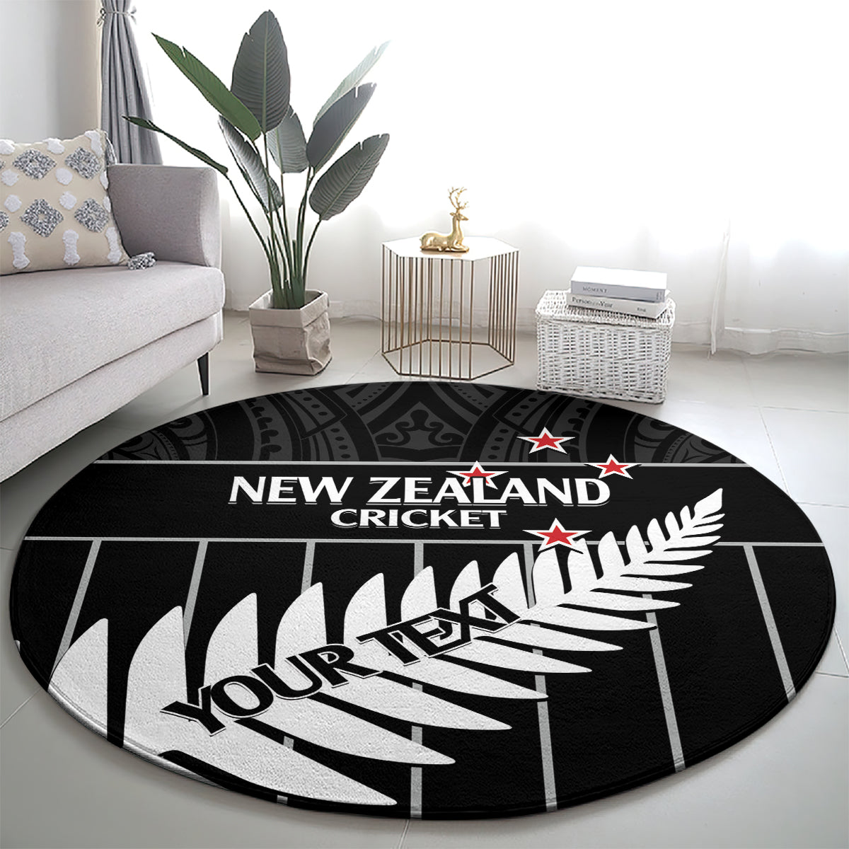 Custom New Zealand Silver Fern Cricket Round Carpet Aotearoa Maori Go Black Cap LT14 - Polynesian Pride