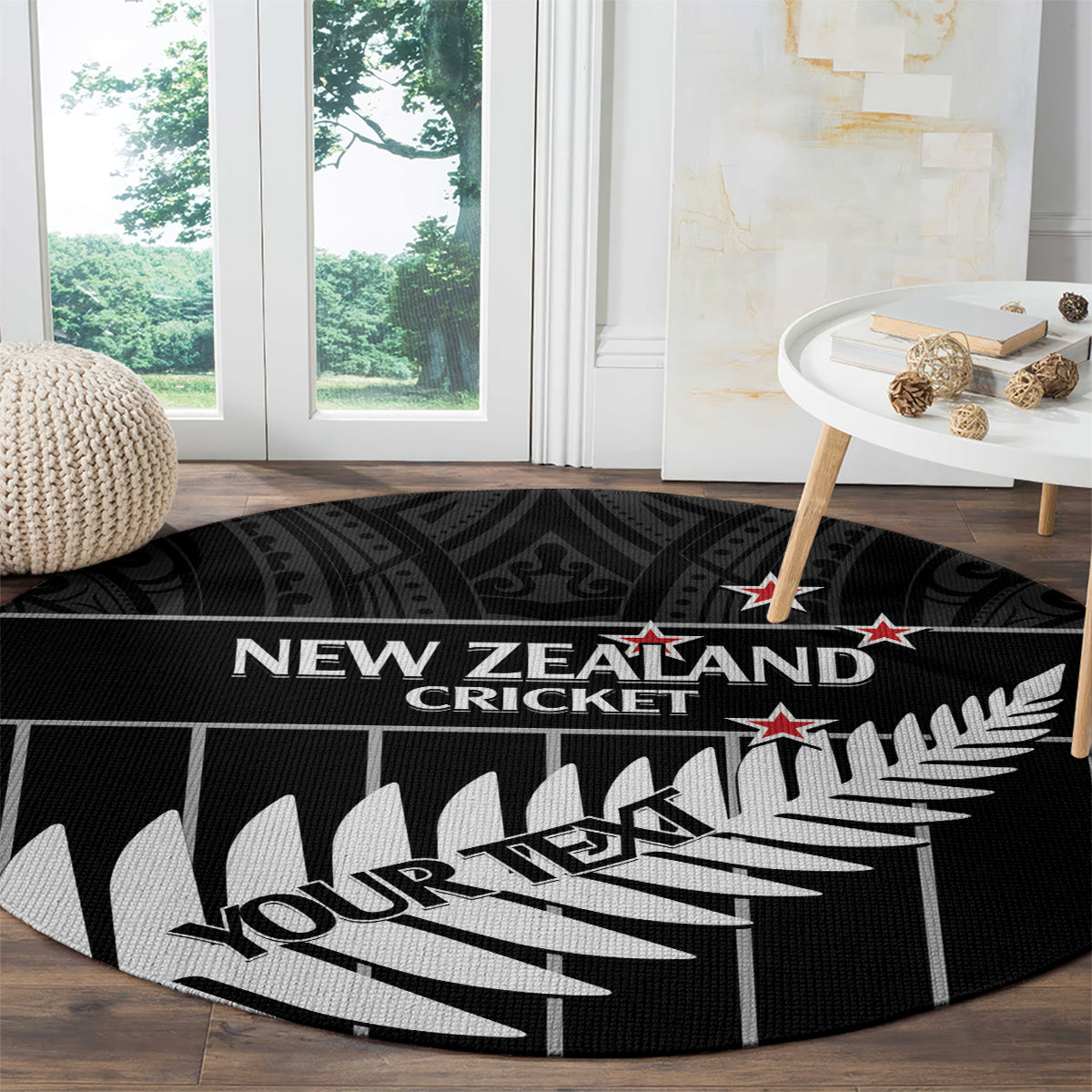 Custom New Zealand Silver Fern Cricket Round Carpet Aotearoa Maori Go Black Cap LT14 - Polynesian Pride