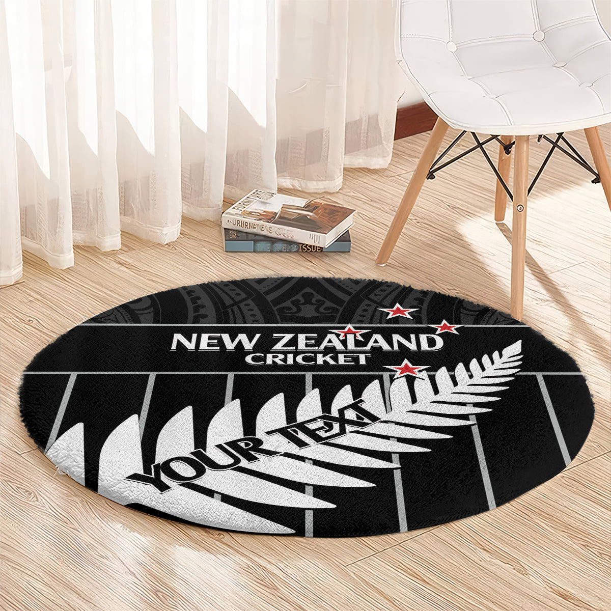 Custom New Zealand Silver Fern Cricket Round Carpet Aotearoa Maori Go Black Cap LT14 - Polynesian Pride