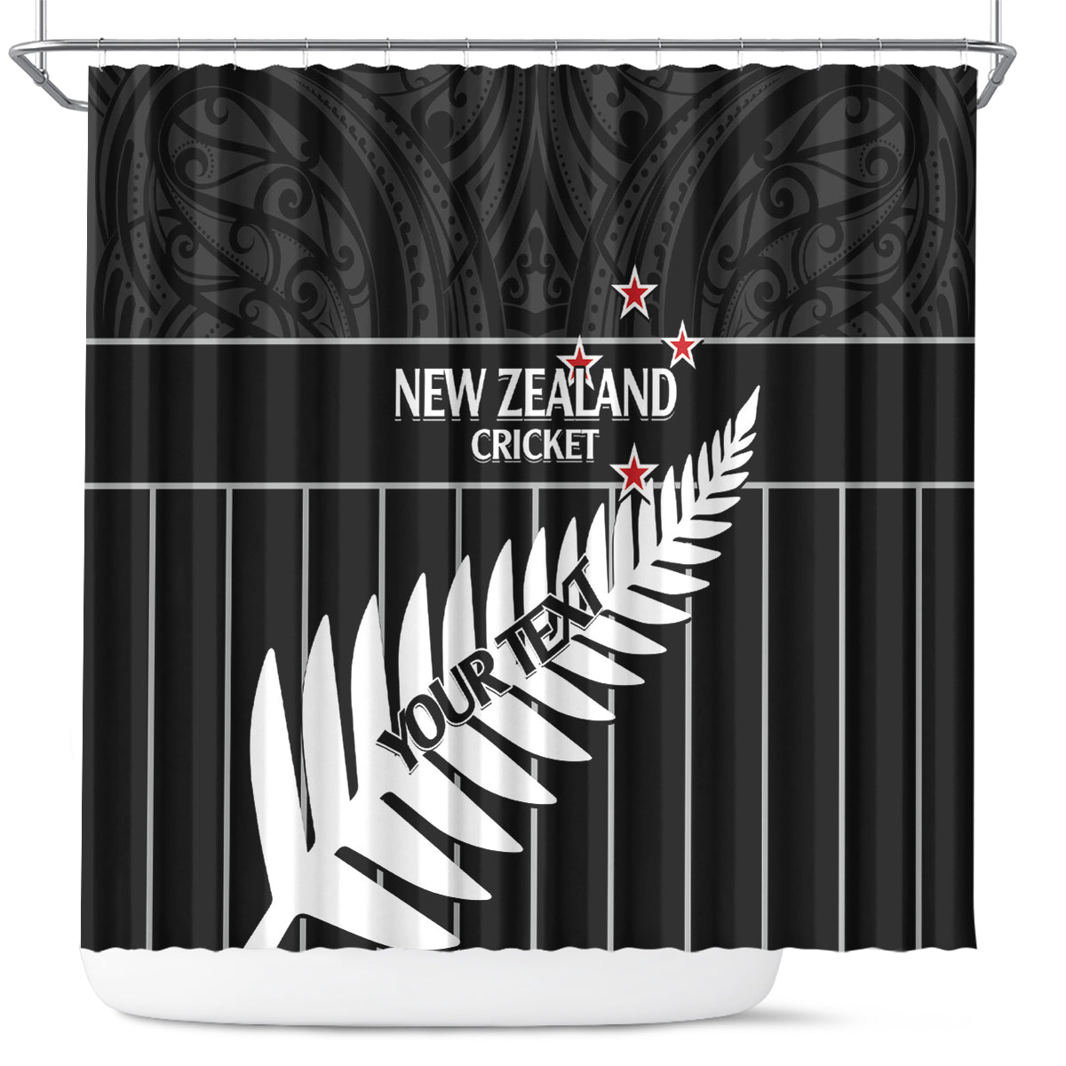 Custom New Zealand Silver Fern Cricket Shower Curtain Aotearoa Maori Go Black Cap LT14 Black - Polynesian Pride